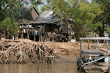 Hütten am Ufer des Mekong